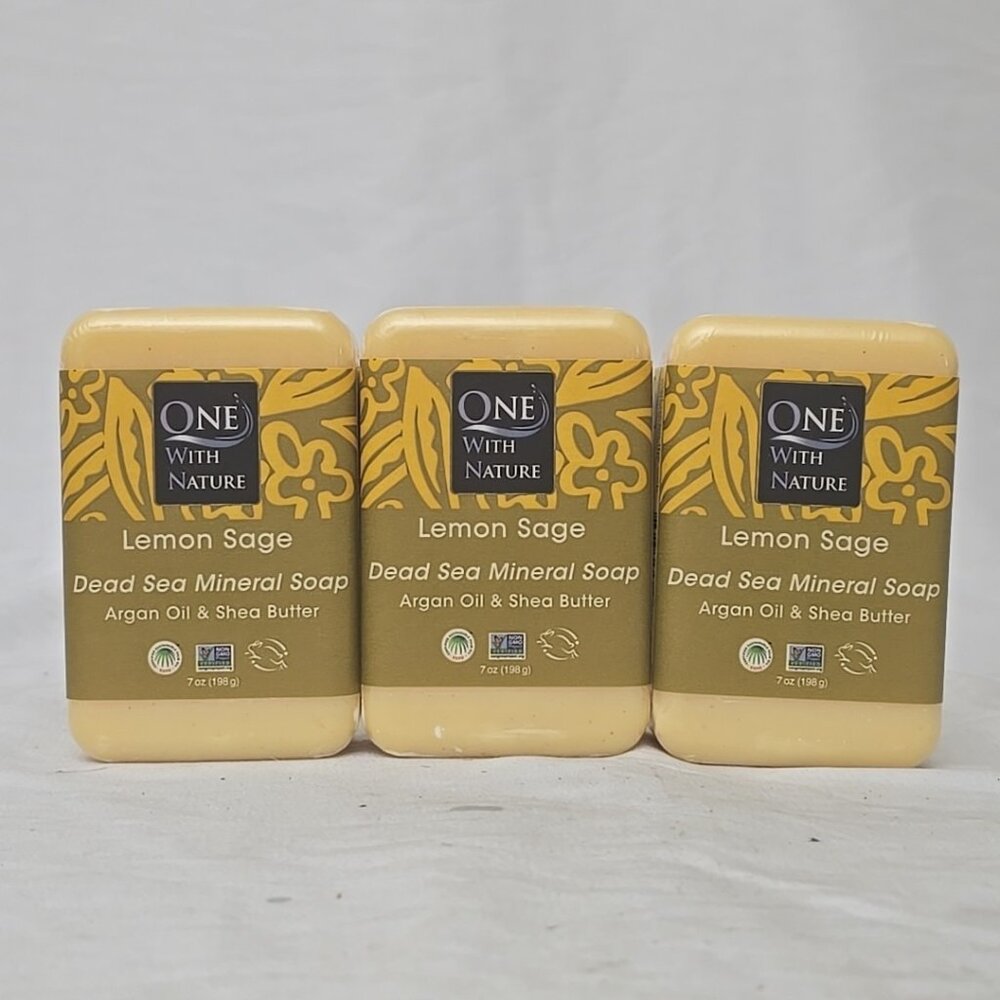3 PACK Lemon Sage Dead Sea Mineral Soap, Exfoliating, 7 Ounce Bar